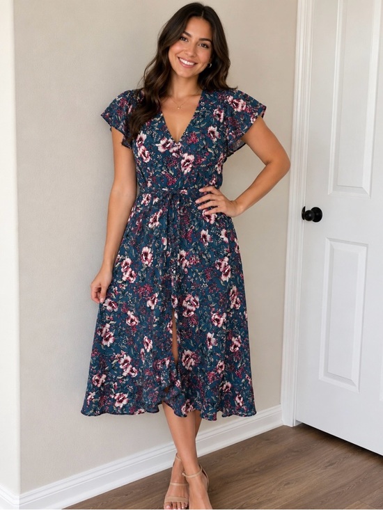 Spirit Of Grace Dresses & Skirts - Spirit of Grace Floral women’s wrap tie dress with Ruffled Sleeves XS